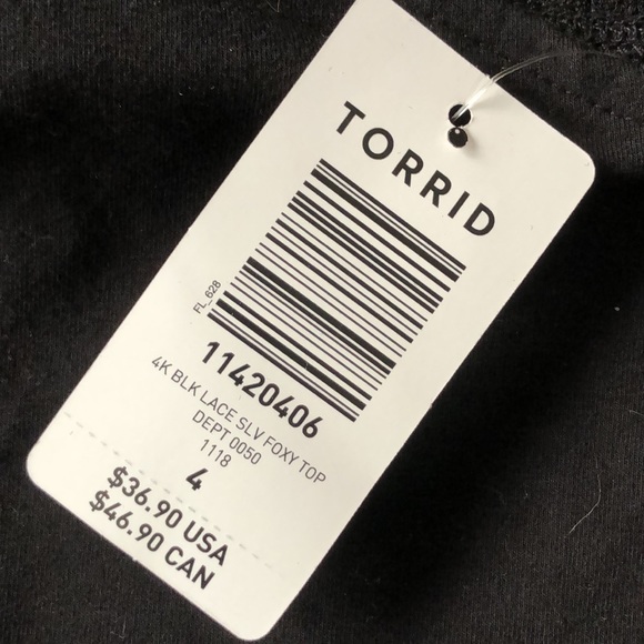Torrid Black Lace Sleeve Foxy Top Size 4 4X 26 NWT - Picture 3 of 6